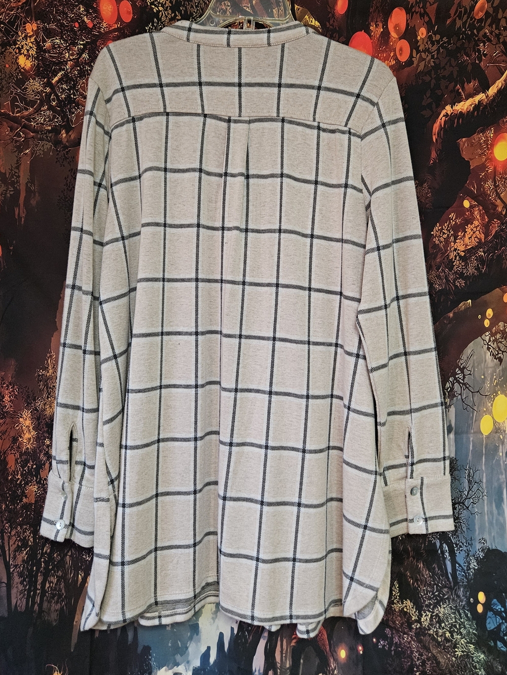 Soft Surroundings Tan And Gray Striped Plaid Tunic - Picture 5 of 7